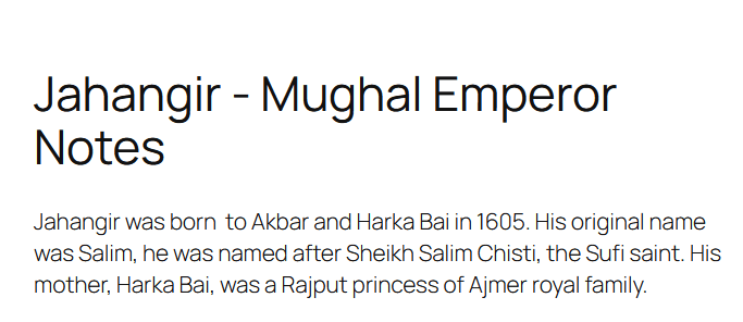 Jahangir – Mughal Emperor Notes